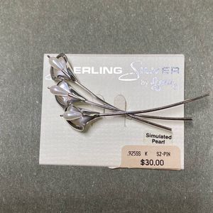 Vintage Sterling Silver Brooch pin with Faux pearls